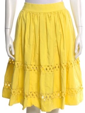 Kate Spade New York SAMPLE SALE-YELLOW 💯 COTTON KNEE-LENGTH CUT-OUT SKIRT NWOT